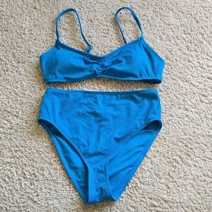 Jessica Simpson Womens Bathing Suit Xs Teal Blue High Waist Bikini Aqua